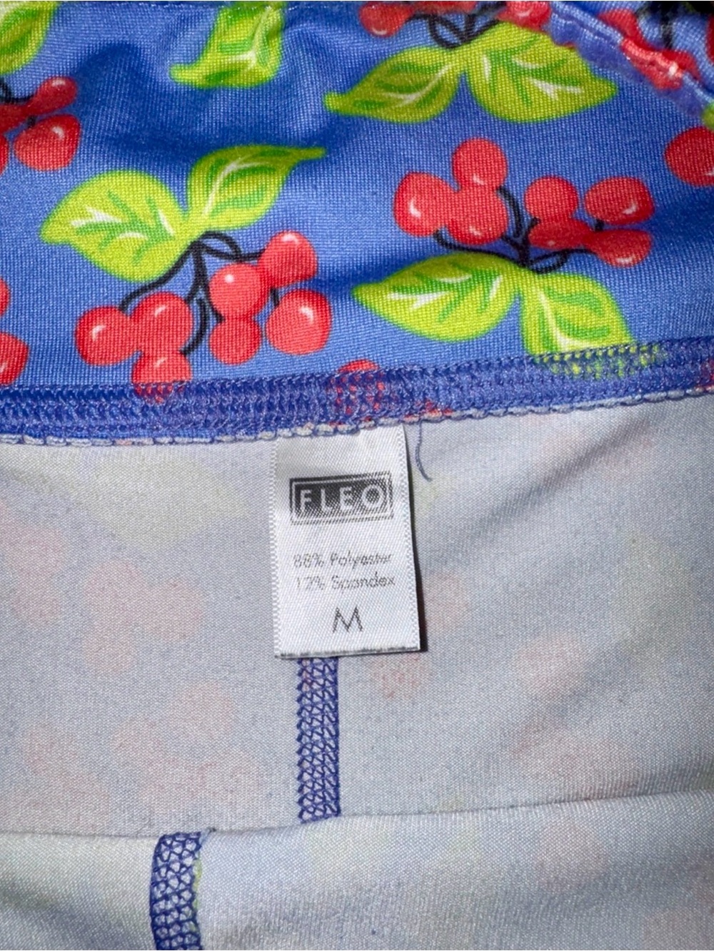 FLEO Cherry Print Booty Shorts Medium Blue Red Athletic CrossFit - Picture 4 of 4